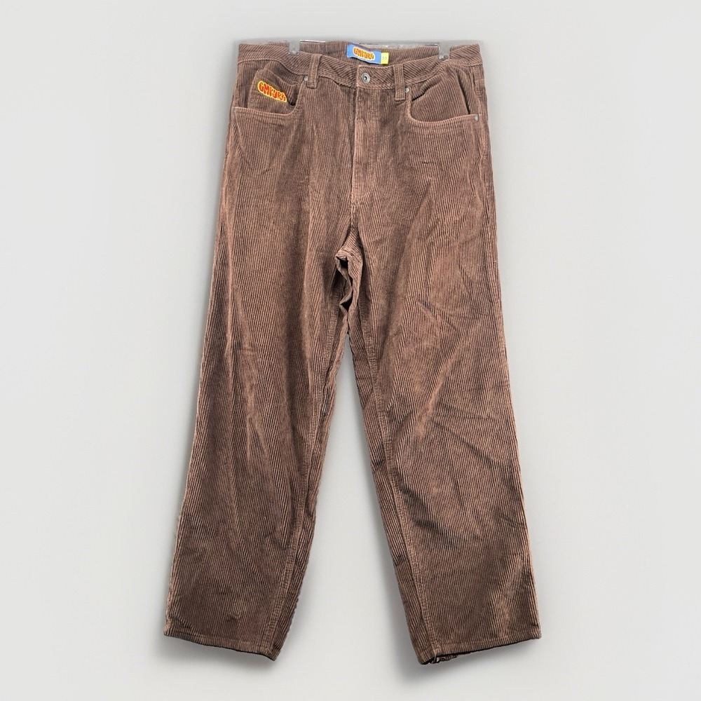 EMPYRE Pants Mens 33 Brown Corduroy Straight Fit Patch Logo Retro Y2K